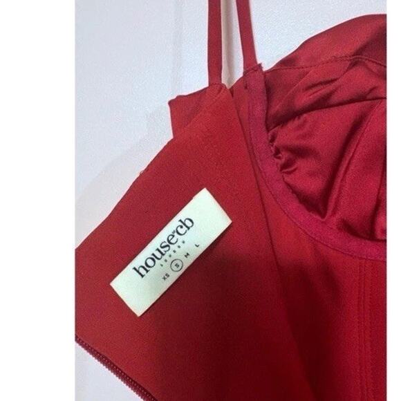 House of CB FLORA Satin Pleated Corset Midi Dress in Wine Size Small - Picture 13 of 13